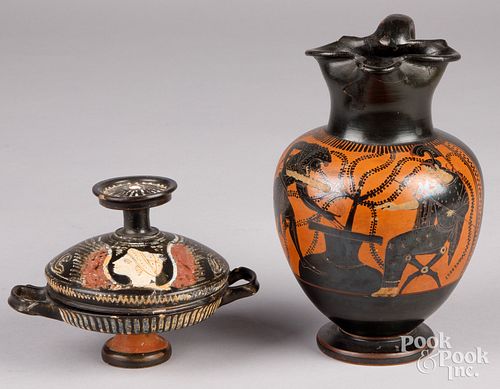 Attic pottery oinochoe with a Gnathian lekanis