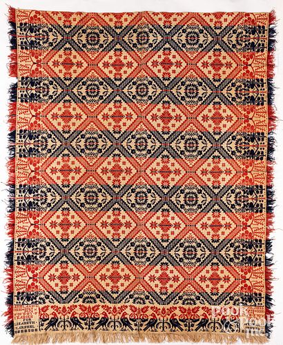 Jacquard coverlet, dated 1853