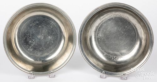 Two pewter basins by Love and Samuel Hamlin