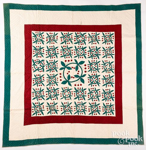 Berry wreath applique quilt, early 20th c.