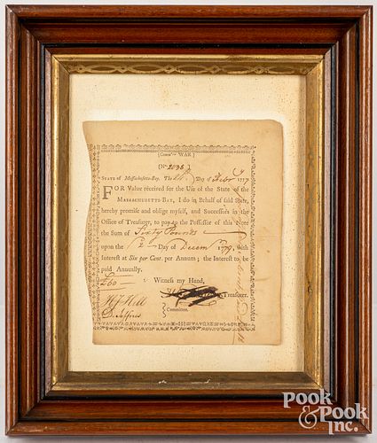 Massachusetts Bay Revolutionary War loan receipt