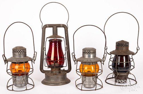 Four railroad lanterns, ca. 1900