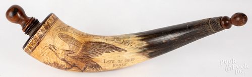 Engraved powder horn, dated 1869