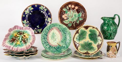 Fourteen pieces of majolica, 19th c.