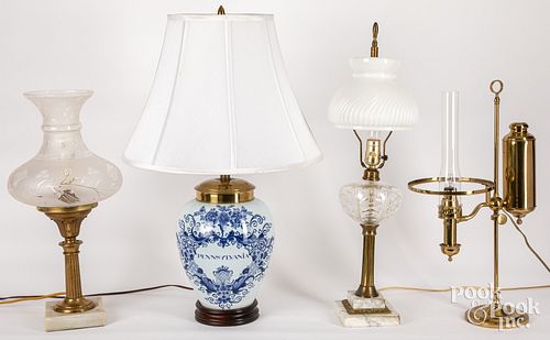 Four assorted table lamps.