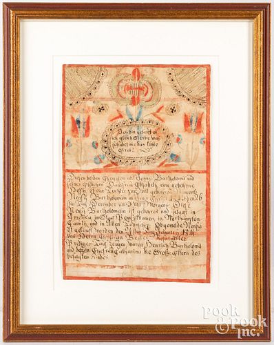 Martin Brechall, ink and watercolor fraktur