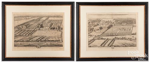 Two engravings of English estates by Kip and Knuff