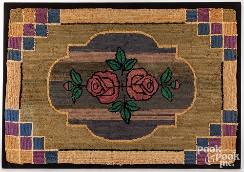 Hooked rug with roses, early 20th c.