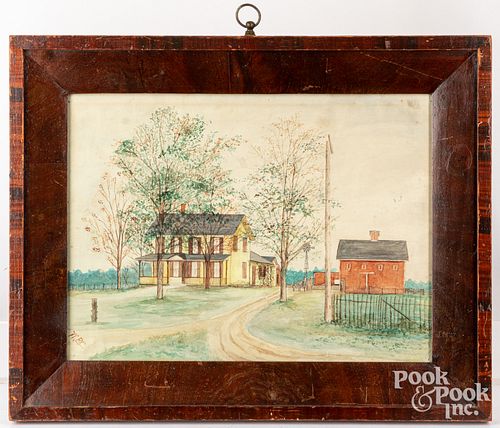Watercolor landscape with farmhouse, ca. 1900