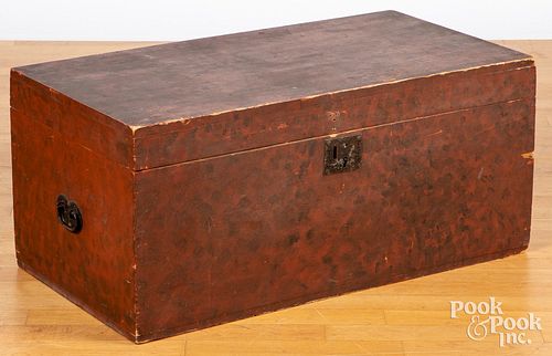 New England painted basswood trunk, 19th c.
