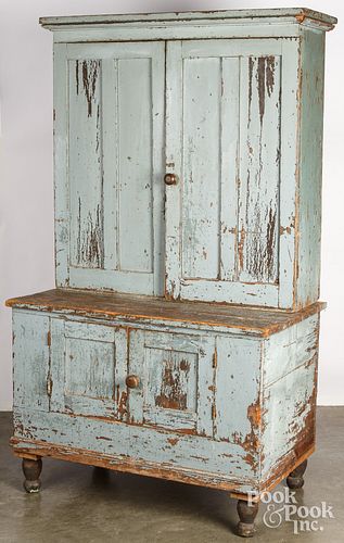 Country painted pine two-part cupboard, 19th c.