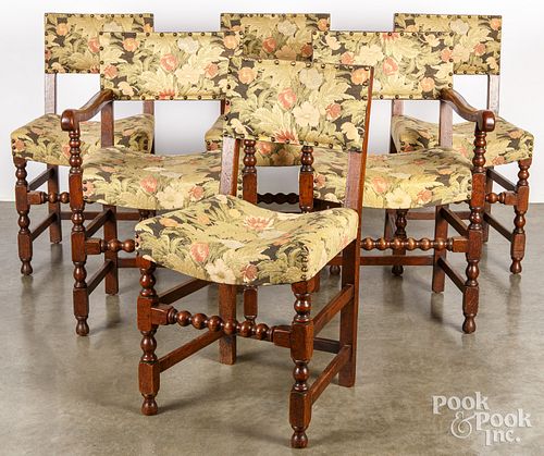 Set of six English oak dining chairs