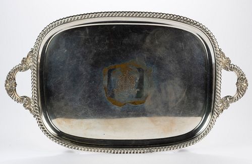 ARMORIAL OLD SHEFFIELD PLATE SERVING TRAY