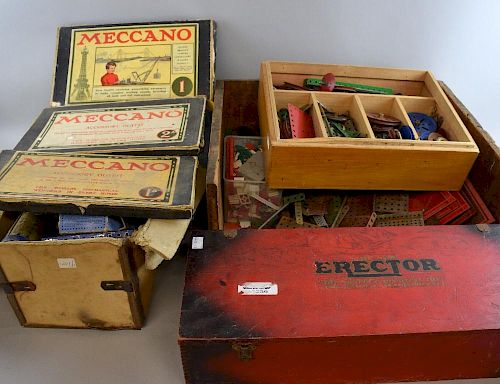 Collection of play worn post-war Meccano to include set no.1 (x2), Accessory Outfits no.1A, 2A and 3A, Inventor's set B, Mult