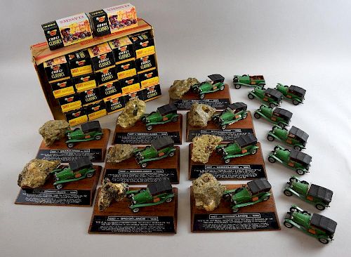 Nine Historic Fragments of Brooklands racing circuit, each mounted on a stand with a Corgi Classic 9001 Bentley 1927, with ce