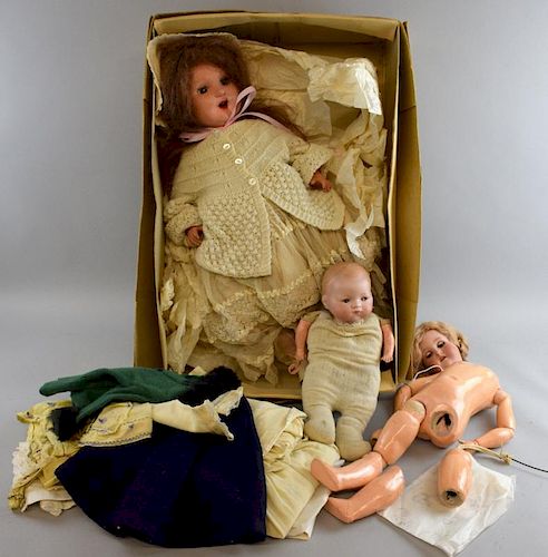 AM Bisque headed baby doll, a German bisque headed doll and a 1950's composition headed doll,