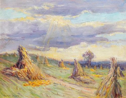 Bruce Crane, (American, 1857-1937), Sunlight on the Haystacks