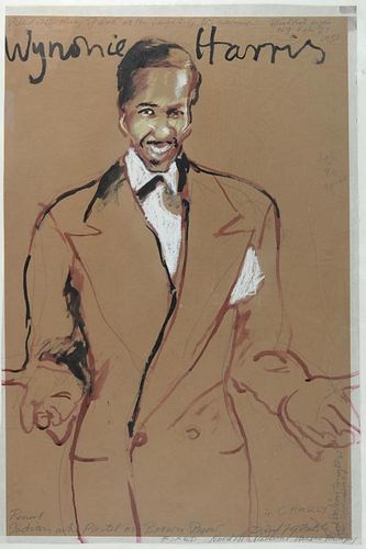 David Oxtoby (British, 1938), 'Wynonie Harris', mixed media on paper, annotated 'Billed as the King of R+B at the height of h