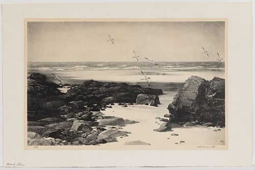 STOW WENGENWROTH (AMERICAN, 1906-1978) "WINDY SHORE" SIGNED LITHOGRAPH