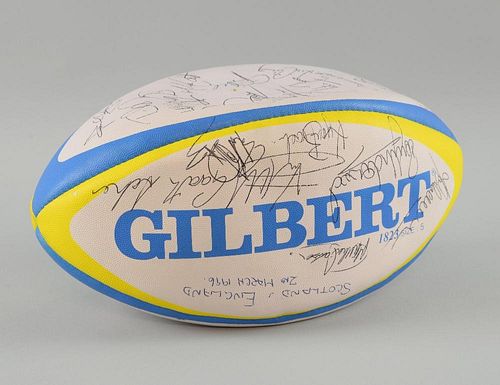 Gilbert Rugby ball from Scotland v England 1996 signed by 24 members of the team.