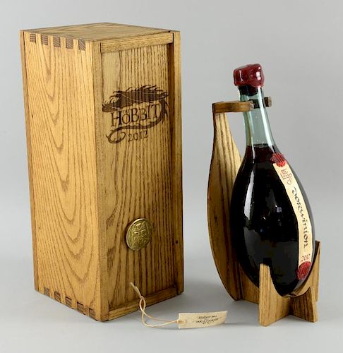 The Hobbit (2012) A presentation 'Hobbit' wine bottle in case given to Sir Christopher Lee by Peter Jackson for working on th