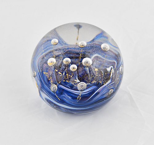 SILVER BLUE SWIRL PAPERWEIGHT by CB Wilson