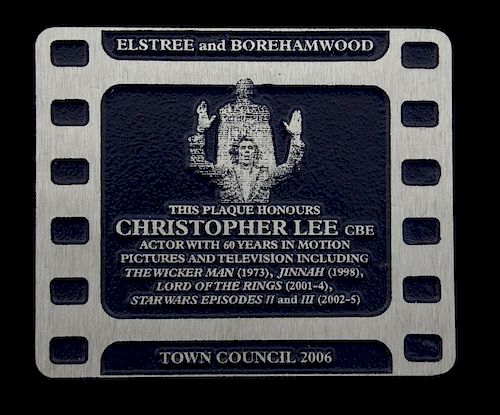 Elstree and Borehamwood - A plaque given to Sir Christopher Lee for 60 years in the Motion picture and television business, d