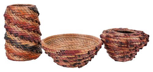 Three Clay Burnette Pine Needle Baskets