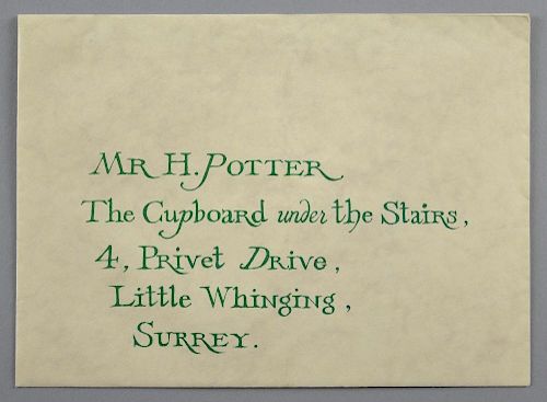 Harry Potter and the Philosopher's Stone (2001) production made sealed unopened envelope addressed to Harry Potter containing