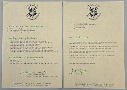 Harry Potter and The Philosophers Stone (2001) - A prop production made, two page acceptance letter for Harry to attend Hogwa