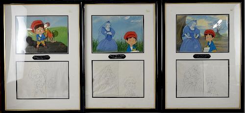 Pinocchio and the Emperor of the Night (1987) Three Original hand painted cel & drawings, Filmation Associates, with certific