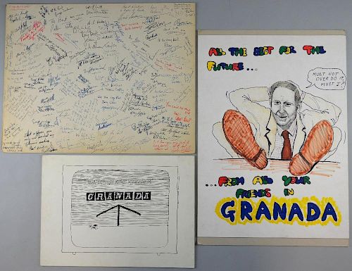 Granada TV Studios - Three multi signed boards signed by over a hundred staff from the studios (3)