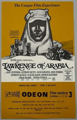Lawrence of Arabia (1962) Special UK flyer for the showing at Odeon Cinema, Glasgow, 5.5 x 8.5 inches