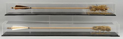 King Arthur, 2004: A pair of prop arrows, both of wood, feather and straw in presentation perspex cases, length 36 inches