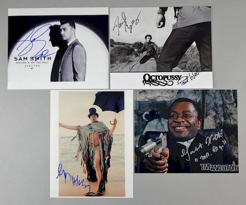 James Bond Autographs - Sam Smith, Yaphet Kotto, Geoffrey Holder, Paul Weston & others, 10 x 8 inches (4)