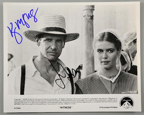Harrison Ford & Kelly McGillis: An autographed publicity still, signed in blue and black felt pens, 10 x 8 inches.Provenance: