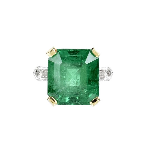 Emerald, Diamond, Platinum and 18K Ring