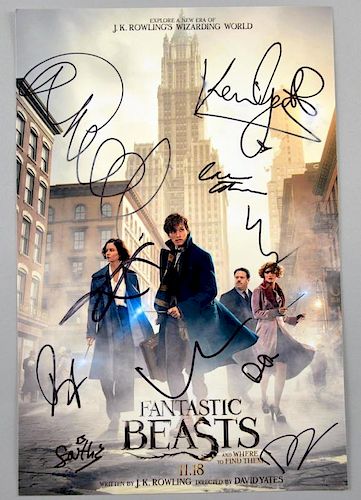 Fantastic Beasts and Where to Find Them (2016) A publicity poster photograph signed by stars of the movie including; Eddie Re