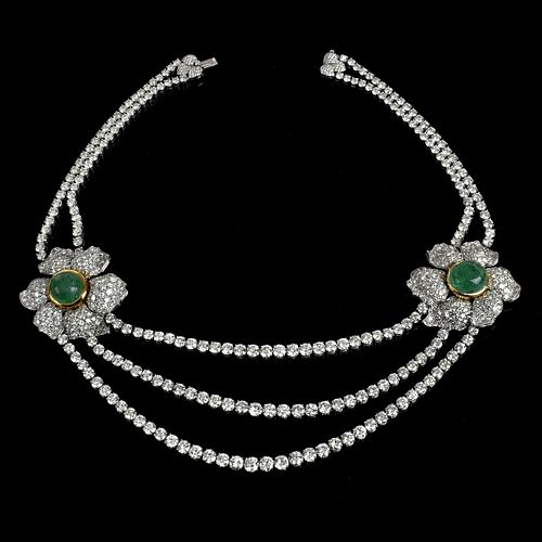 Diamond, Emerald, Platinum and 18K Necklace