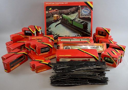 Hornby Railways, two locomotives, operating mail coach, crane set, turntable, rolling stock, accessories and track, (all boxe