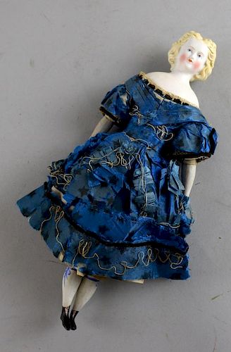 Victorian porcelain doll in blue dress 25cm