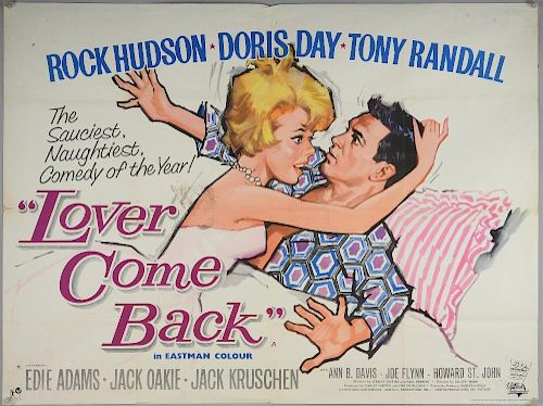 Lover Come Back (1962) British Quad film poster, starring Rock Hudson & Doris Day, Universal International, folded, 30 x 40 i