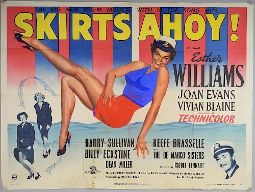 Skirts Ahoy (1952) British Quad film poster, starring Esther Williams, MGM, folded, 30 x 40 inches