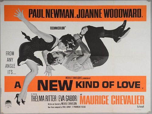 A New Kind of Love (1963) British Quad film poster, starring Paul Newman & Joanne Woodward, Paramount, folded, 30 x 40 inches