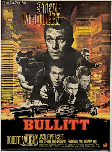 Bullitt (1968) French Grande film poster, Style B, starring Steve McQueen, Solar Productions, linen backed, 47 x 63 inches