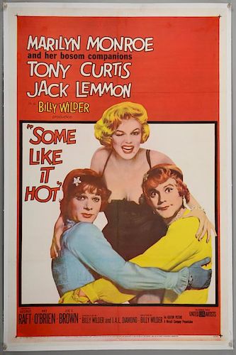 Some Like It Hot (1959) One Sheet film poster, starring Marilyn Monroe, Jack Lemmon & Tony Curtis, 20th Century Fox, linen ba