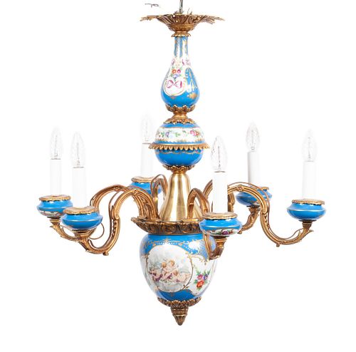 SEVRES STYLE SIX-LIGHT CHANDELIER