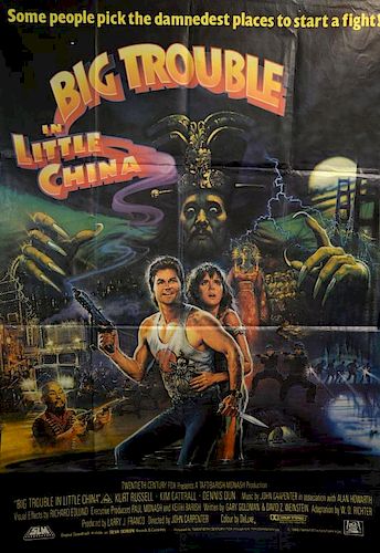 Big Trouble in Little China (1986) Bus Stop film poster, illustration by Brian Bysouth, 20th Century Fox, folded, 40 x 60 inc