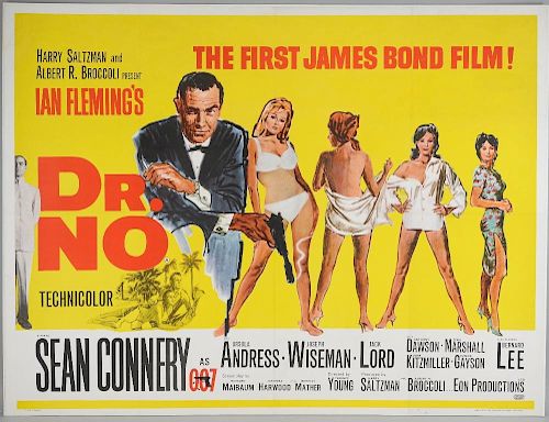James Bond Dr. No (1962) British Quad film poster, starring Sean Connery, Irish cinema version, United Artists, backed, 30 x 