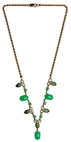 14k Yellow Gold and Jadeite Jade Necklace